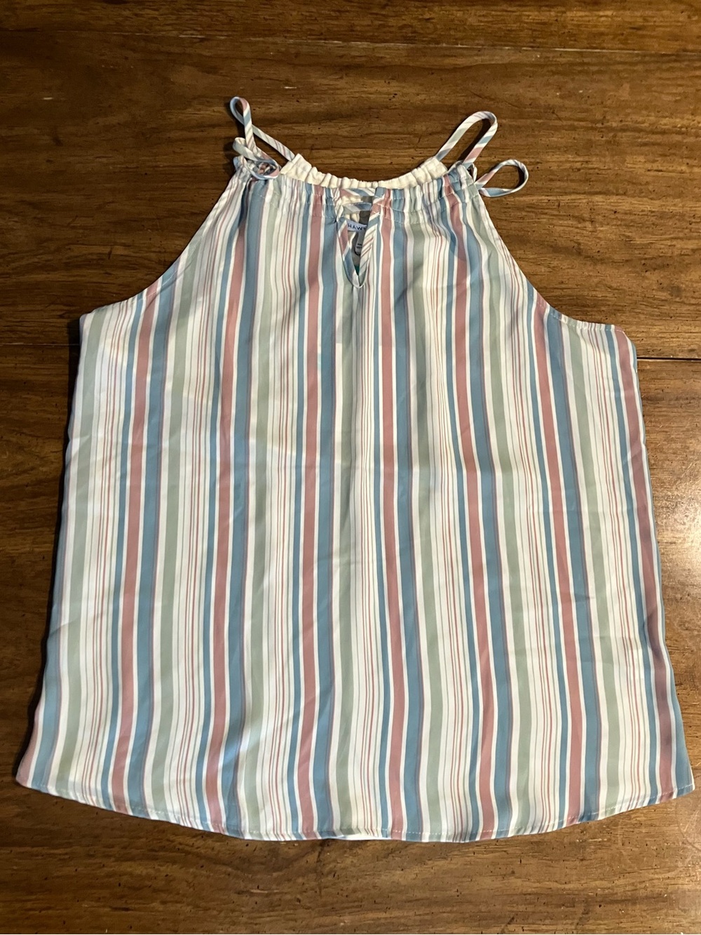 41 Hawthorne Meroni Mixed Media Striped Blouse Lg Top Sleeveless Keyhole Office